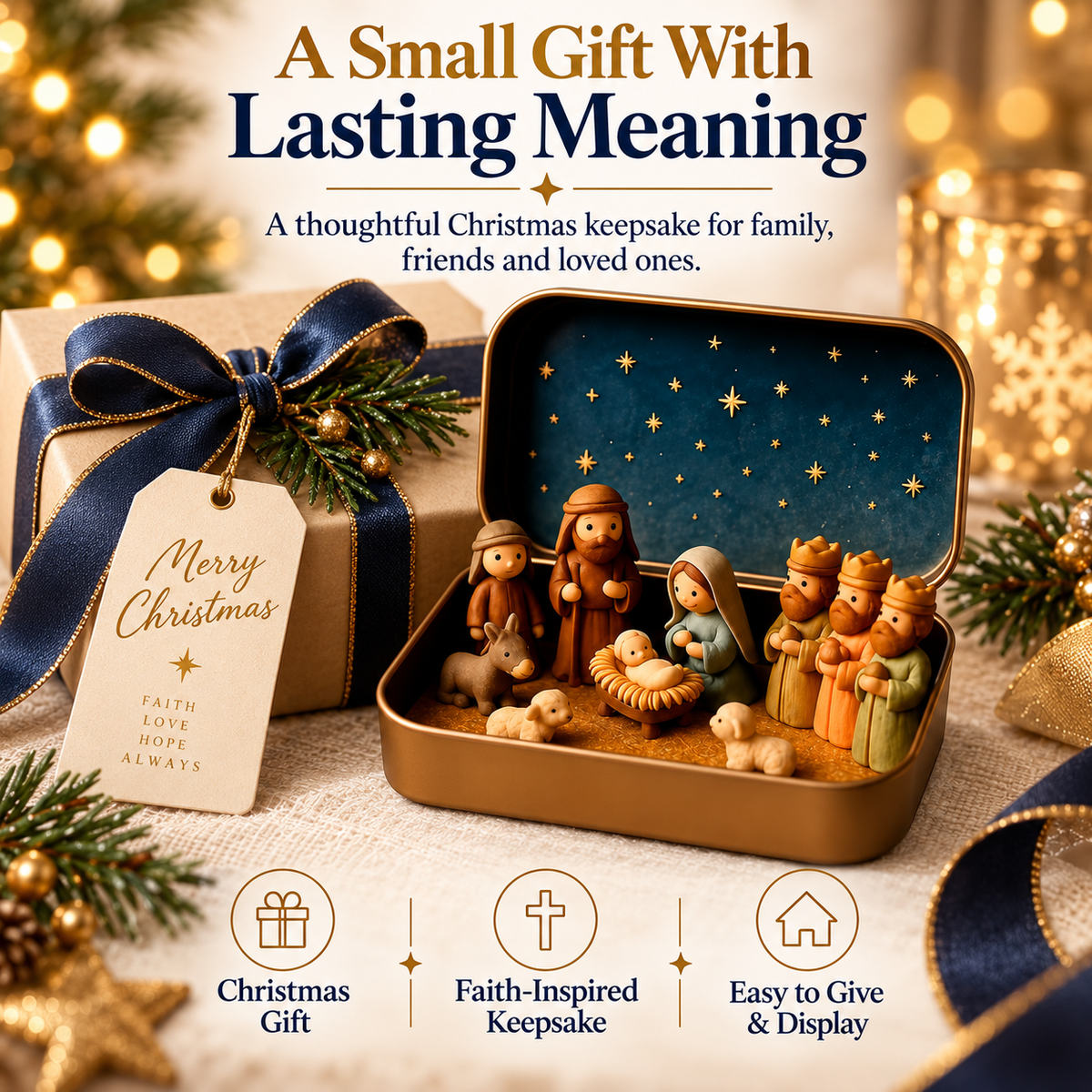 ✝️Faith Trend｜Daily 1000+ Sold｜Mini Christmas Nativity Set in Tin Box