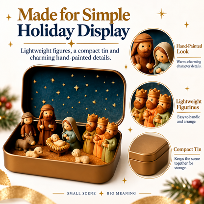 ✝️Faith Trend｜Daily 1000+ Sold｜Mini Christmas Nativity Set in Tin Box