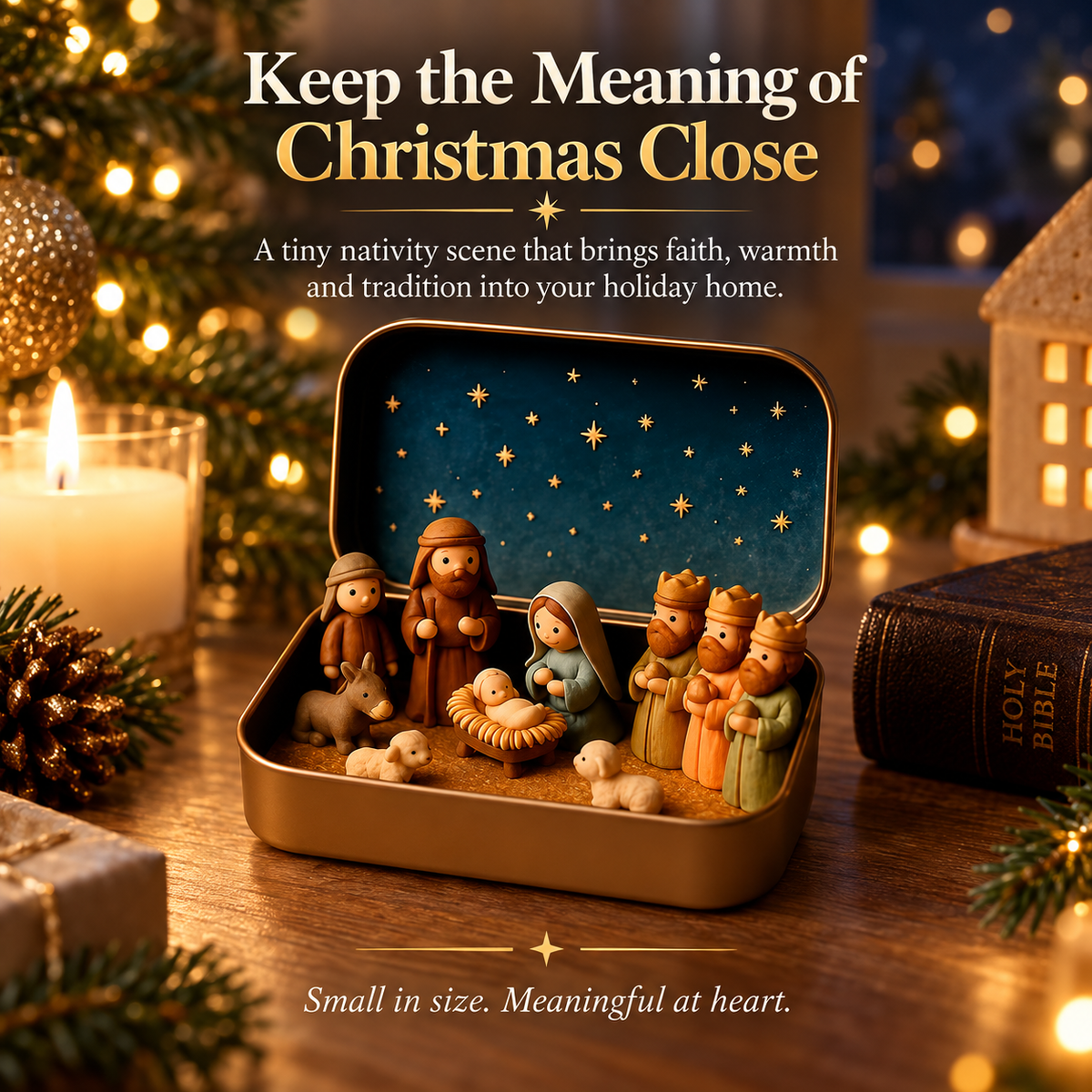 ✝️Faith Trend｜Daily 1000+ Sold｜Mini Christmas Nativity Set in Tin Box