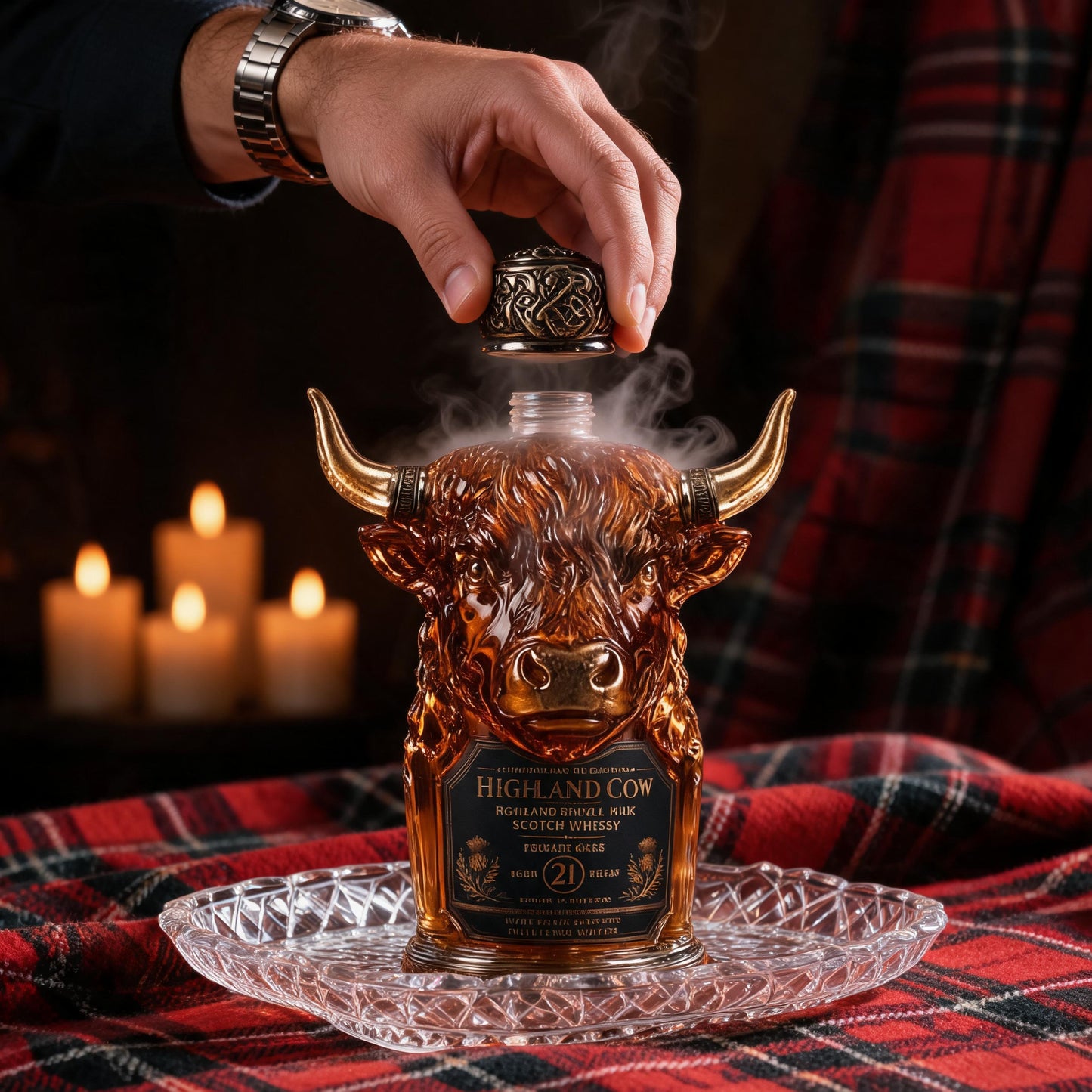 🎁Last Day 60% OFF🐮🥃Highland Cow Private Cask 21 Years Cow Head Shaped Scotch Whisky Bottle