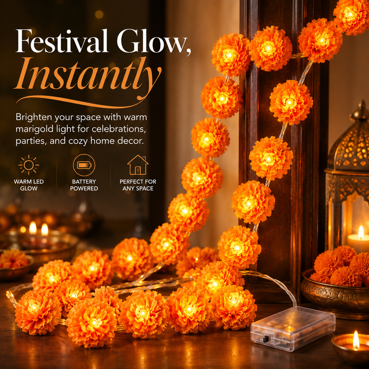 🎃Holiday Trend🌼 Marigold Flower String Lights