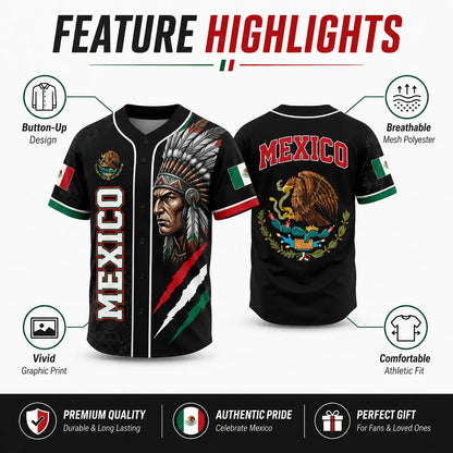 Mexican Flag Eagle Aztec Warrior Jersey - Vintage Style Sports Shirt