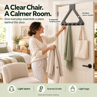 🚪 Over-the-Door 6-Hook Organizer – No-Drill Triangle Rack for Clothes, Towels, Hats & Bags