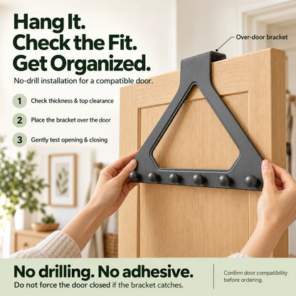 🚪 Over-the-Door 6-Hook Organizer – No-Drill Triangle Rack for Clothes, Towels, Hats & Bags