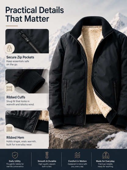 🧥 Men's Wool-Lined Hooded Winter Jacket with Zipper Pockets ❄️