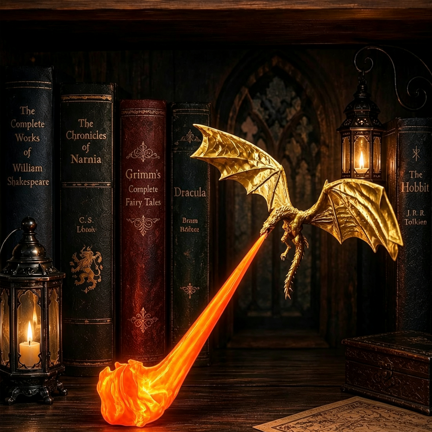 🐉 Dragon Flame Bookends – Gothic Shelf Decor for Book Lovers & Halloween