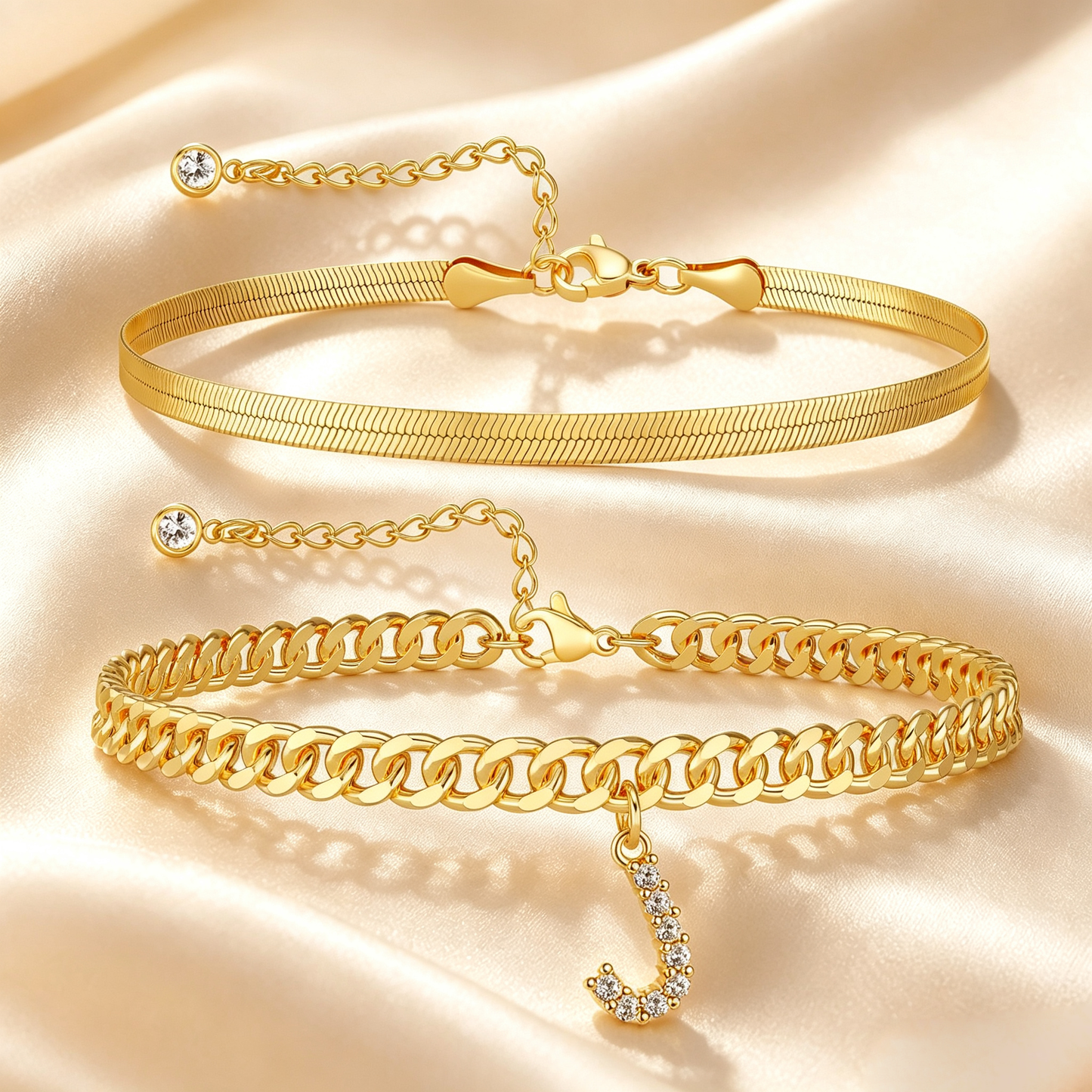 ✨ Gold Initial Anklet – 14K Gold Plated, Waterproof Adjustable Letter Pendant, Stackable Beach Jewelry