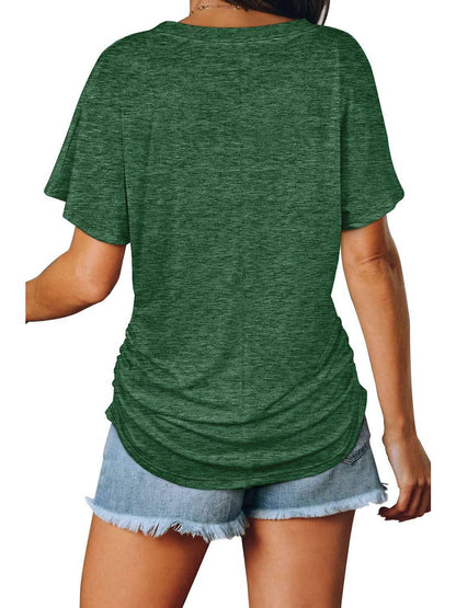 Womens Short Sleeve V Neck Dolman Tops with Side Shirring Loose Fit Shirts