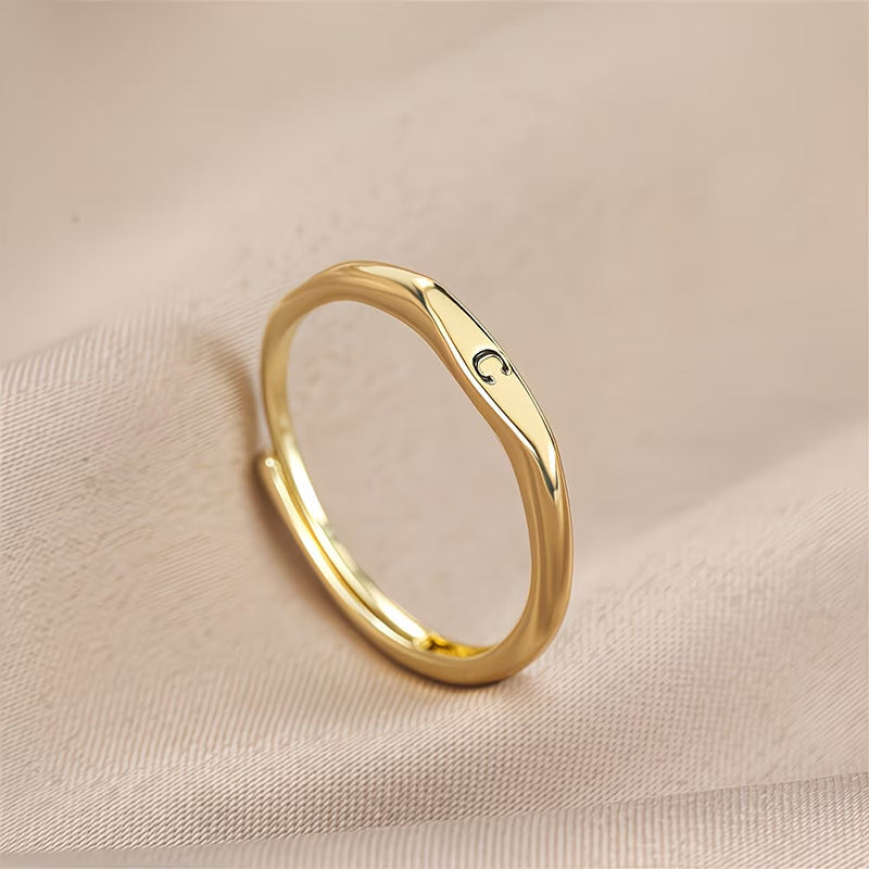🎁14K Gold Filled Ring Gold Initial Ring Dainty Gold Simple Letter Band Rings