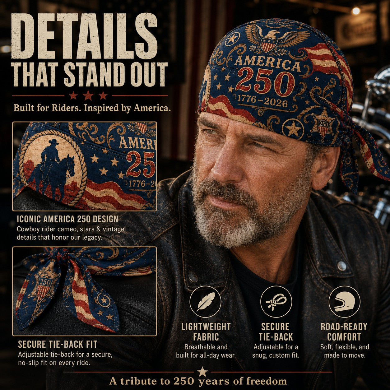 Last Day 49% OFF🔥America 250 Cycling Pirate Hat / Biker Headwrap