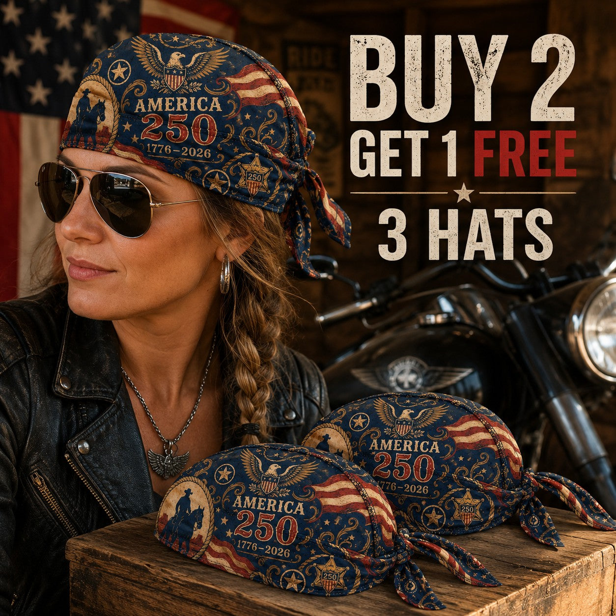 Last Day 49% OFF🔥America 250 Cycling Pirate Hat / Biker Headwrap