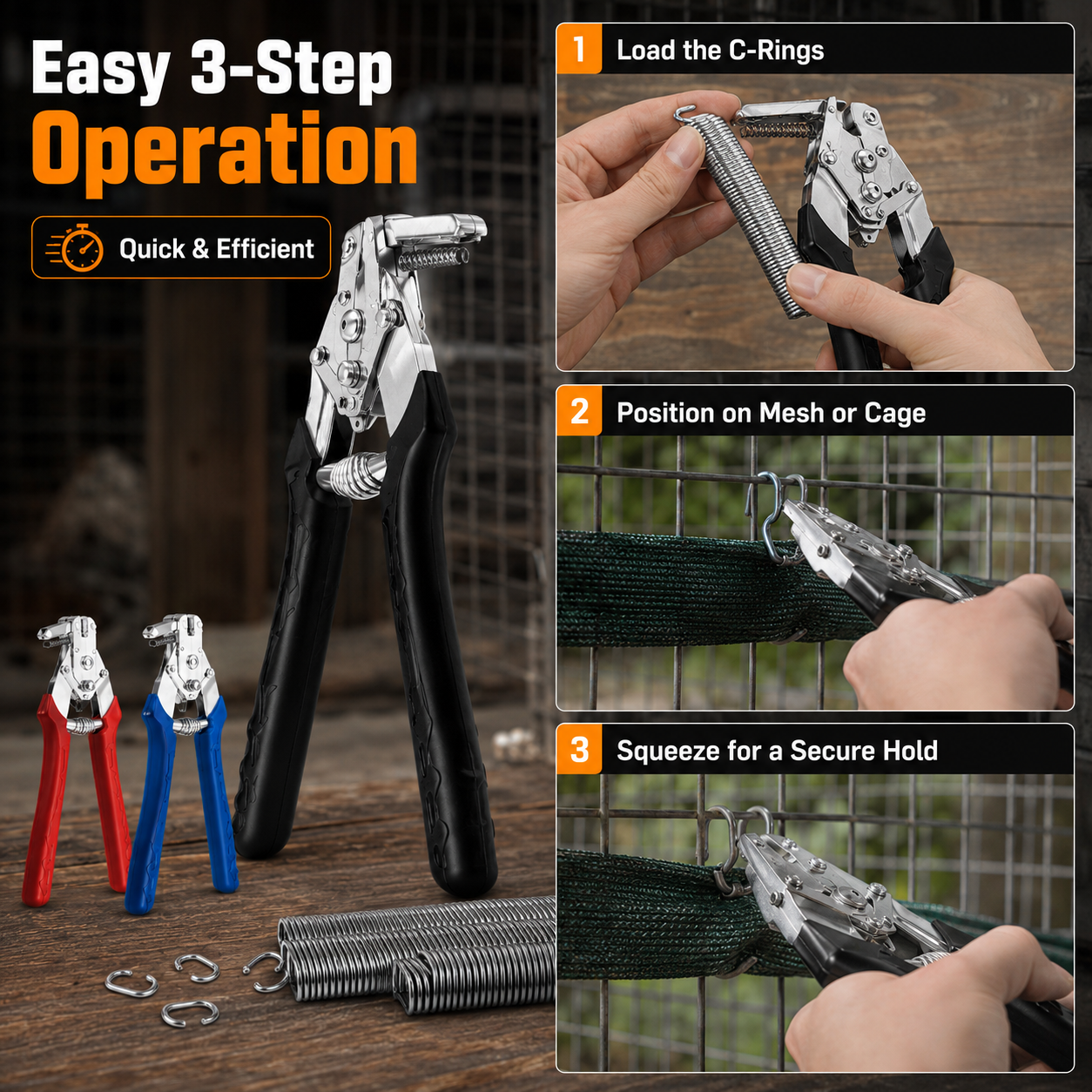 🔥Hot Seller | Hog Ring Pliers Kit with 600 M-Clips