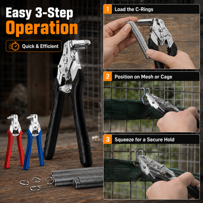 🔥Hot Seller | Hog Ring Pliers Kit with 600 M-Clips