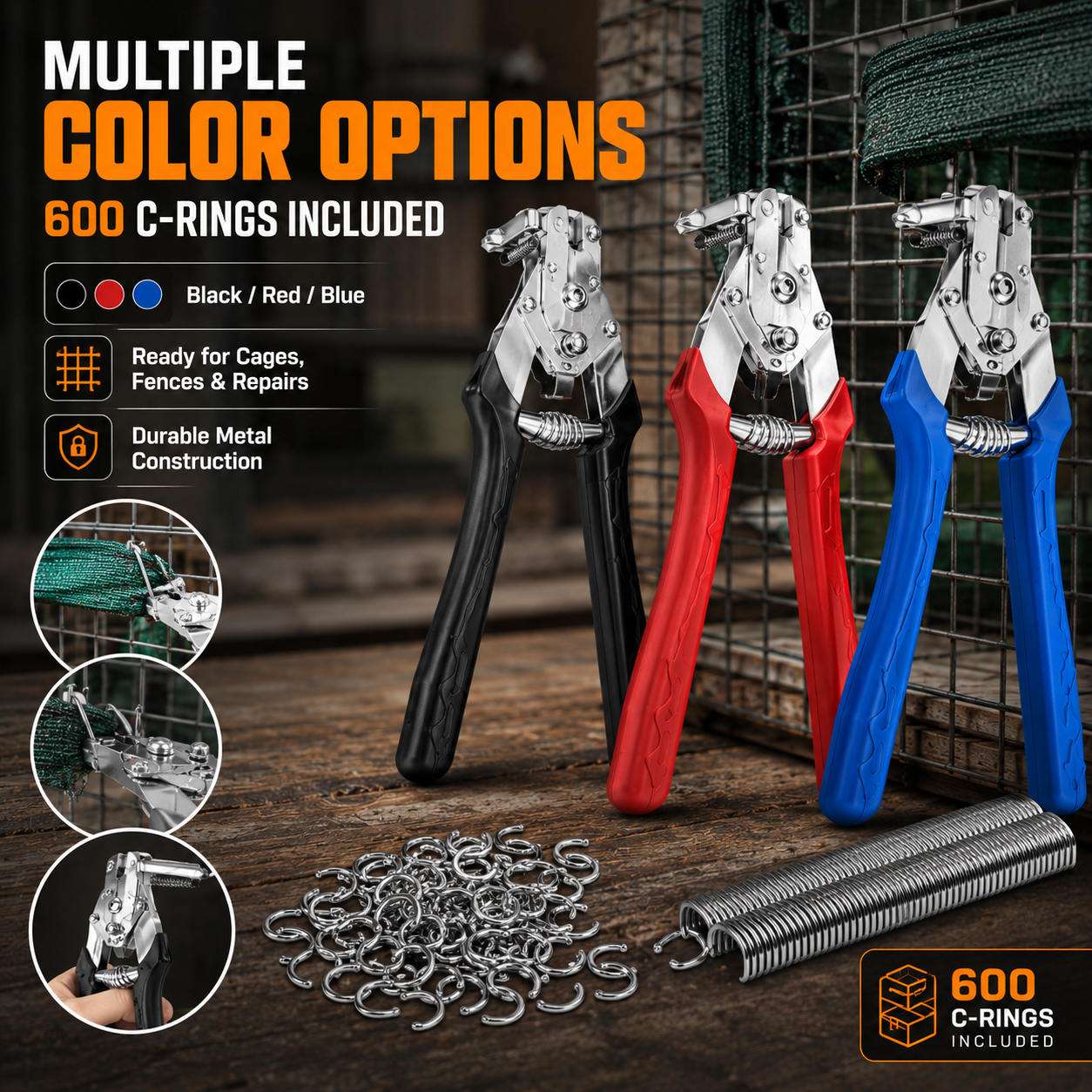 🔥Hot Seller | Hog Ring Pliers Kit with 600 M-Clips