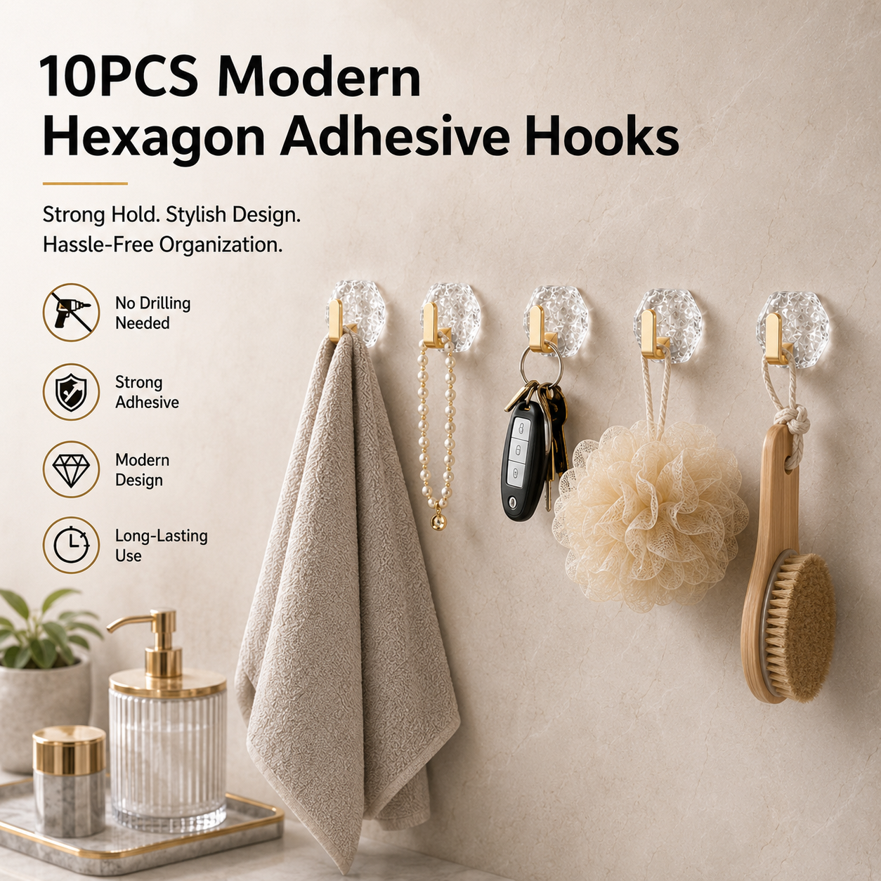 🔥10PCS Modern Hexagon Adhesive Hooks