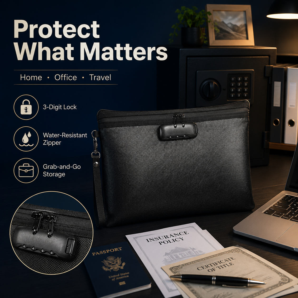 ⚡Hot Sale | Fireproof Document Bag with Lock & Zip