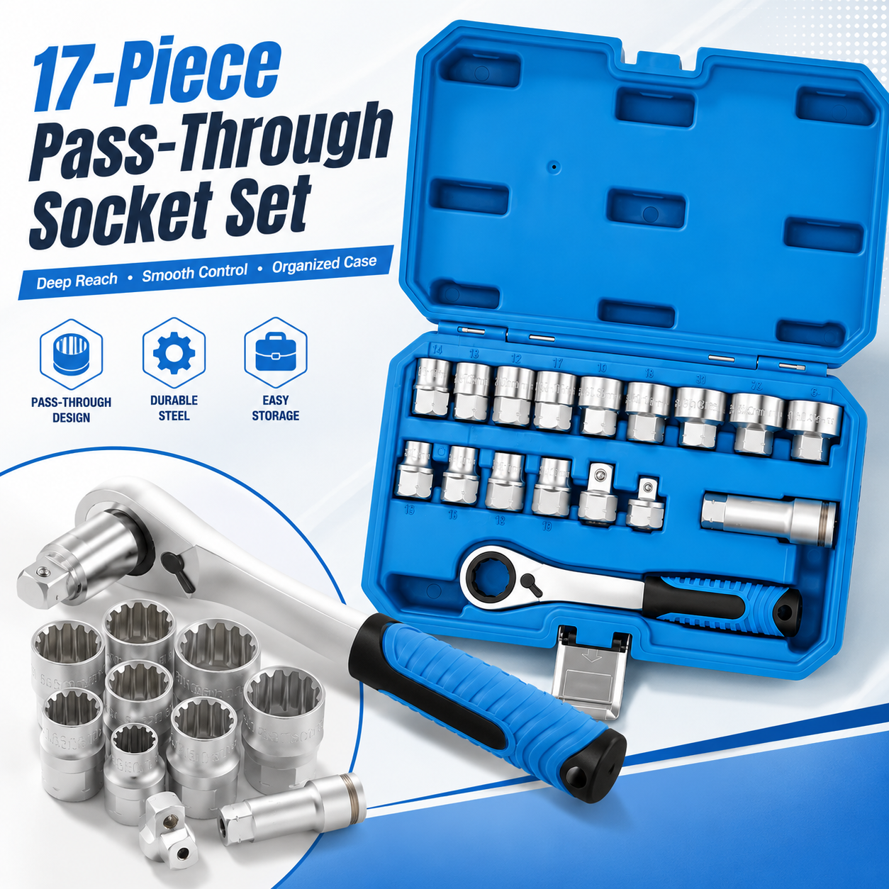 🔥Bestseller｜17-Piece Pass Through Socket Set, Metric 10–24mm