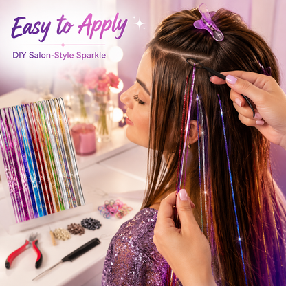 ✨Colorful Heat-Resistant Hair Tinsel Kit with Tools 48 Inches Glitter Tinsel Extensions