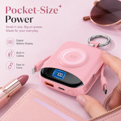 🔥 Hot Sale | 5000mAh Portable Charger Power Bank with Built-in Cables Travel Keychain Battery Pack