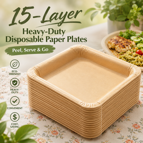🔥Bestseller｜15 Servings Total - Large 9.5in X 9.5in Multi-Use Reusable Paper Plates