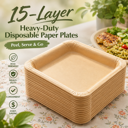 🔥Bestseller｜15 Servings Total - Large 9.5in X 9.5in Multi-Use Reusable Paper Plates