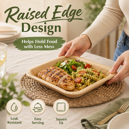 🔥Bestseller｜15 Servings Total - Large 9.5in X 9.5in Multi-Use Reusable Paper Plates