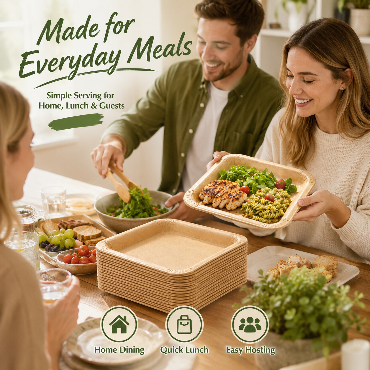 🔥Bestseller｜15 Servings Total - Large 9.5in X 9.5in Multi-Use Reusable Paper Plates