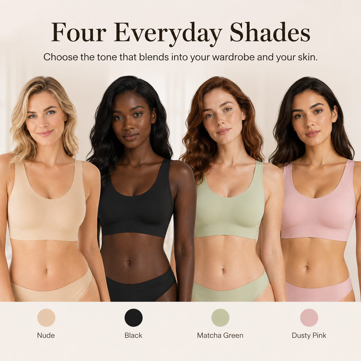Seamless Wireless Bralette – Wide Comfort Straps, Breathable Lightweight Nude Bra, Smart Size Stretchy Fit
