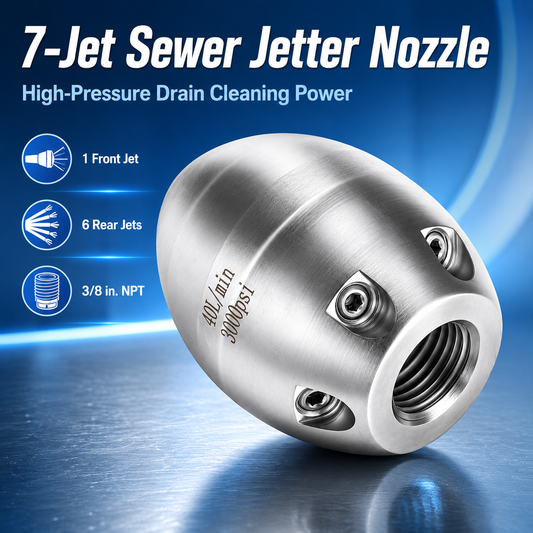 ⚡3/8” NPT High Pressure Sewer Jetter Nozzle for Pressure Washer（40 L/Min, 3000 PSI）