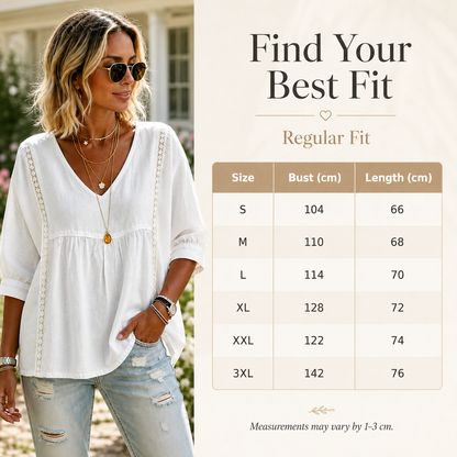 🌸 Bohemian Lace V-Neck Blouse – Puff Sleeves & Side Cut-Outs ✨