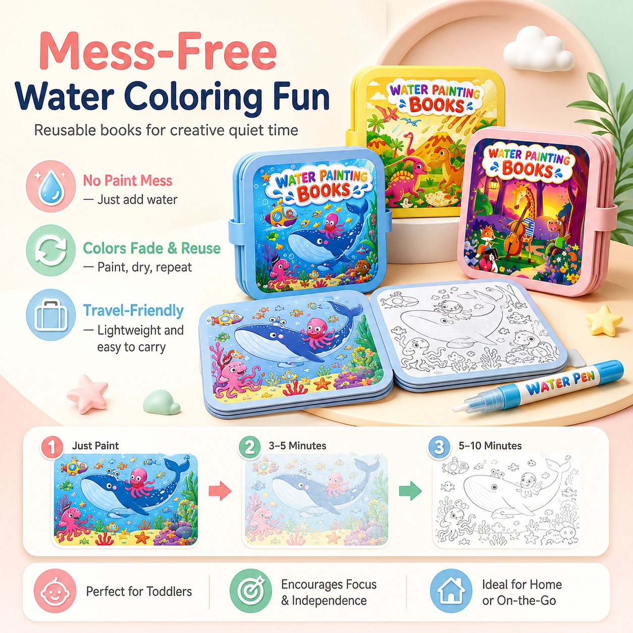 🎨Toddler Watercolor Art Books – Travel Ready