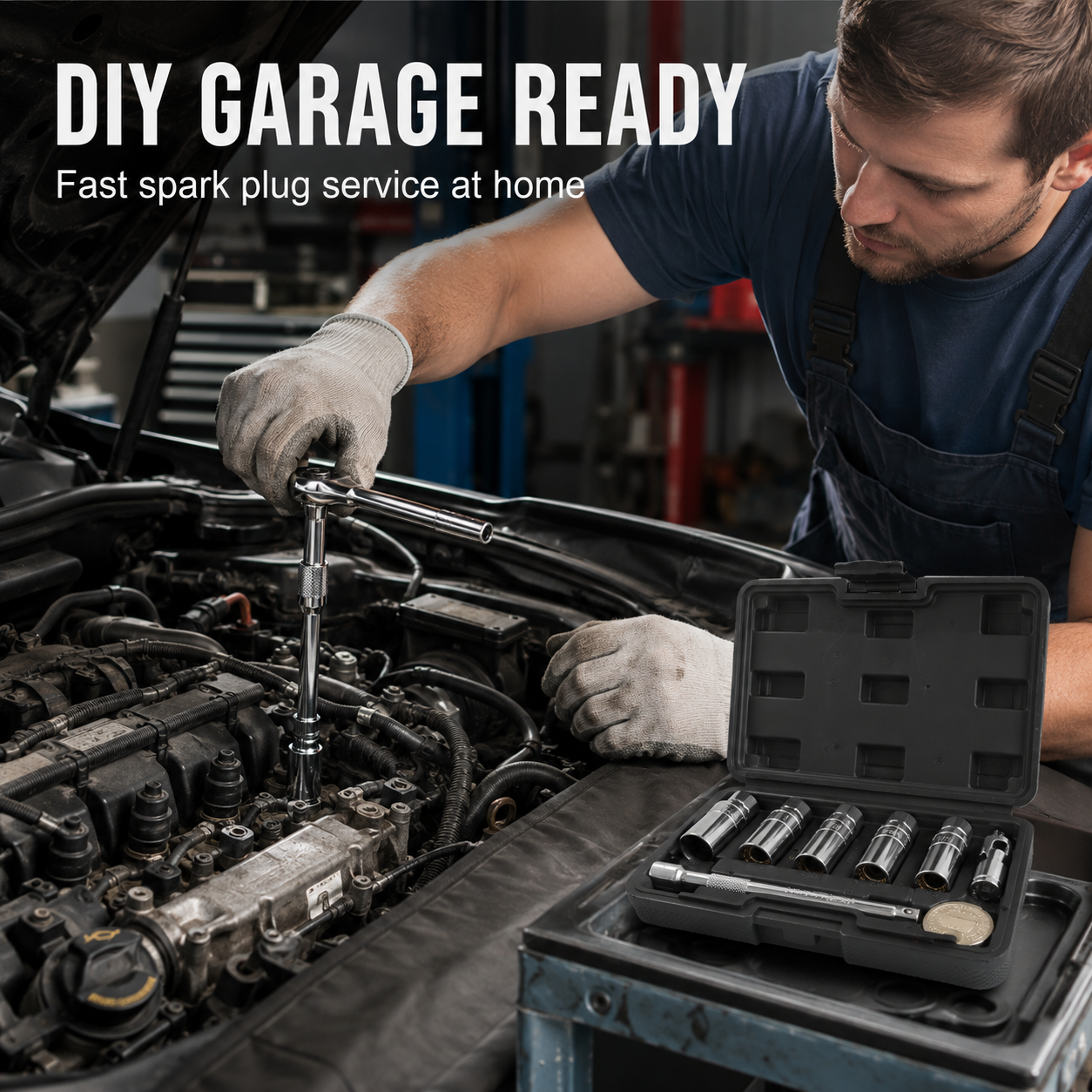 🔥3/8-Inch Drive 6-Point CR-V Steel Spark Plug Socket Wrench Set (8-Piece) 🛠️
