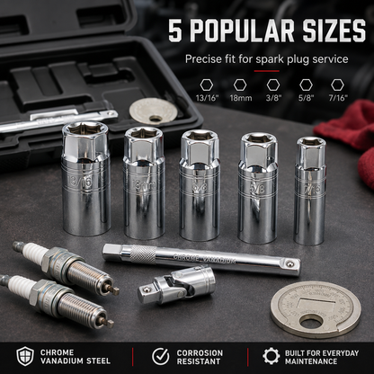 🔥3/8-Inch Drive 6-Point CR-V Steel Spark Plug Socket Wrench Set (8-Piece) 🛠️