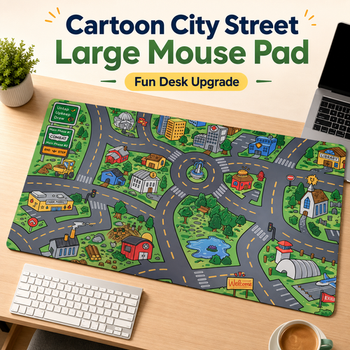 🔥Cartoon City Street Large Mouse Pad - Ultra-Smooth Desk Mat with Stitched Edges