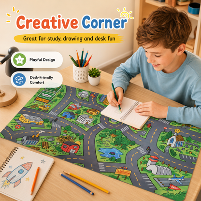 🔥Cartoon City Street Large Mouse Pad - Ultra-Smooth Desk Mat with Stitched Edges