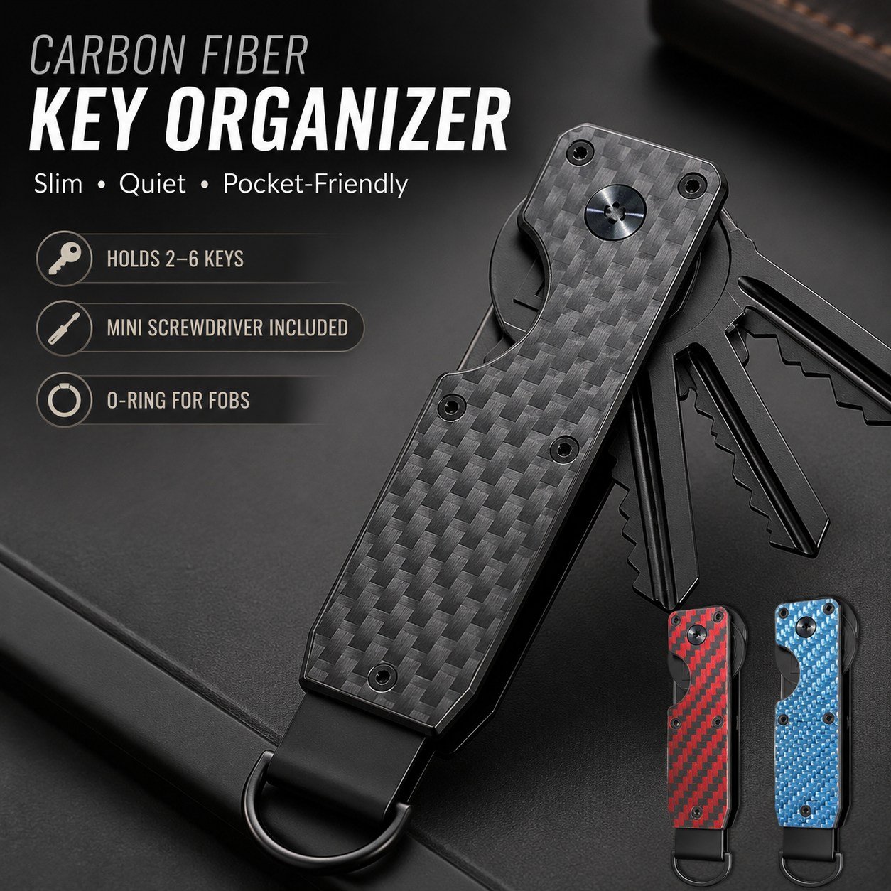 🔥Metallic Key Organizer - Aluminum Carbon Fiber Key Organizer holder🛠️
