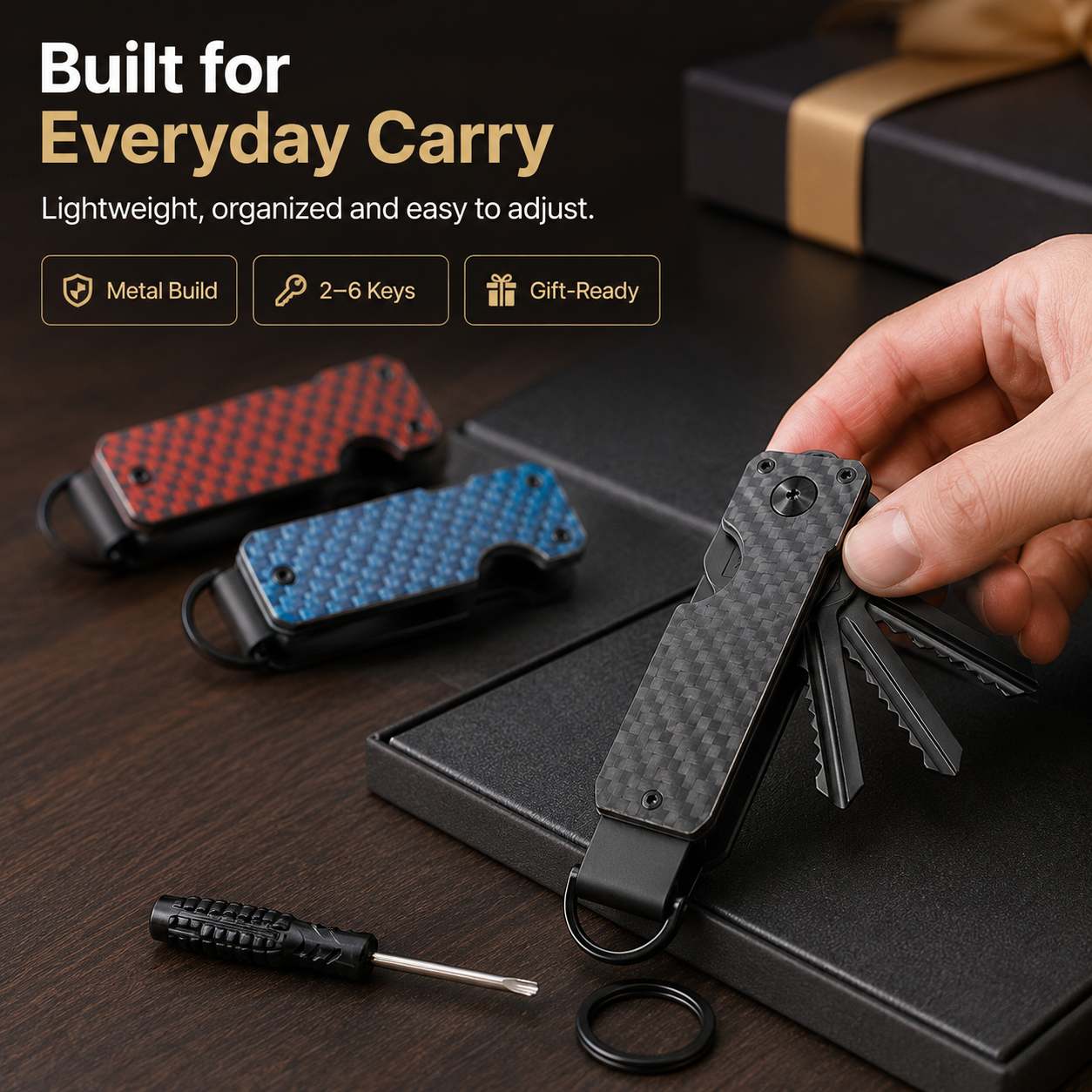 🔥Metallic Key Organizer - Aluminum Carbon Fiber Key Organizer holder🛠️