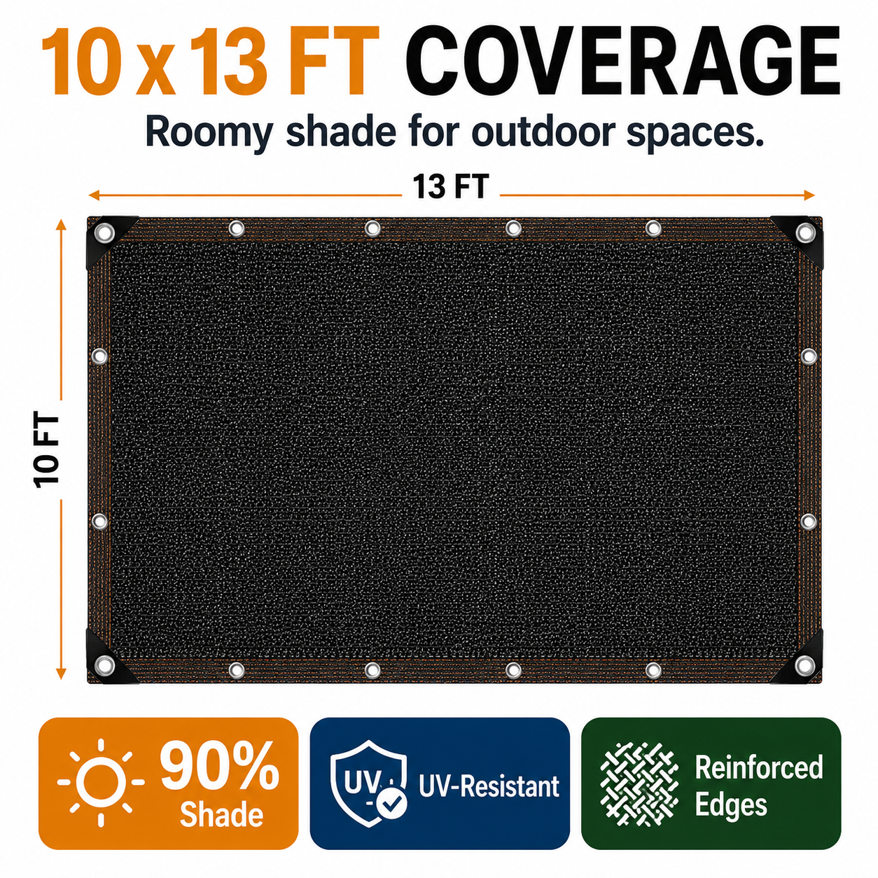 🏕️10x13ft 90% Blackout Shade Tarp – UV Mesh w/ Rivets for Patio, Garden & Camping