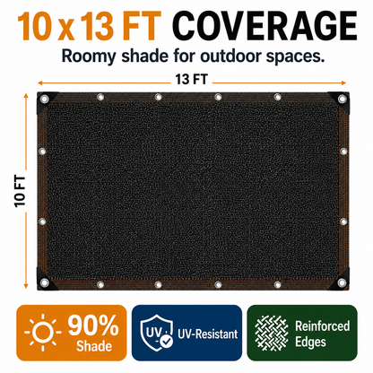 🏕️10x13ft 90% Blackout Shade Tarp – UV Mesh w/ Rivets for Patio, Garden & Camping