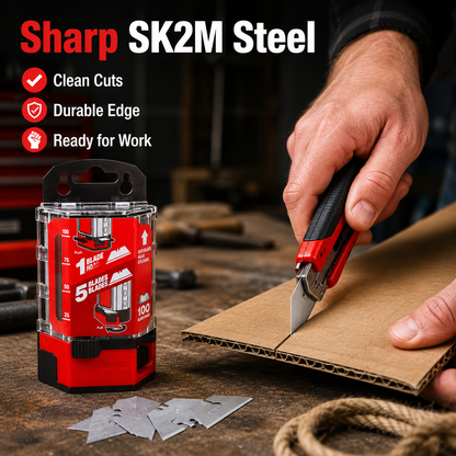 🔥100-Pack Utility Blades Premium Tempered SK2M Steel with Dispenser