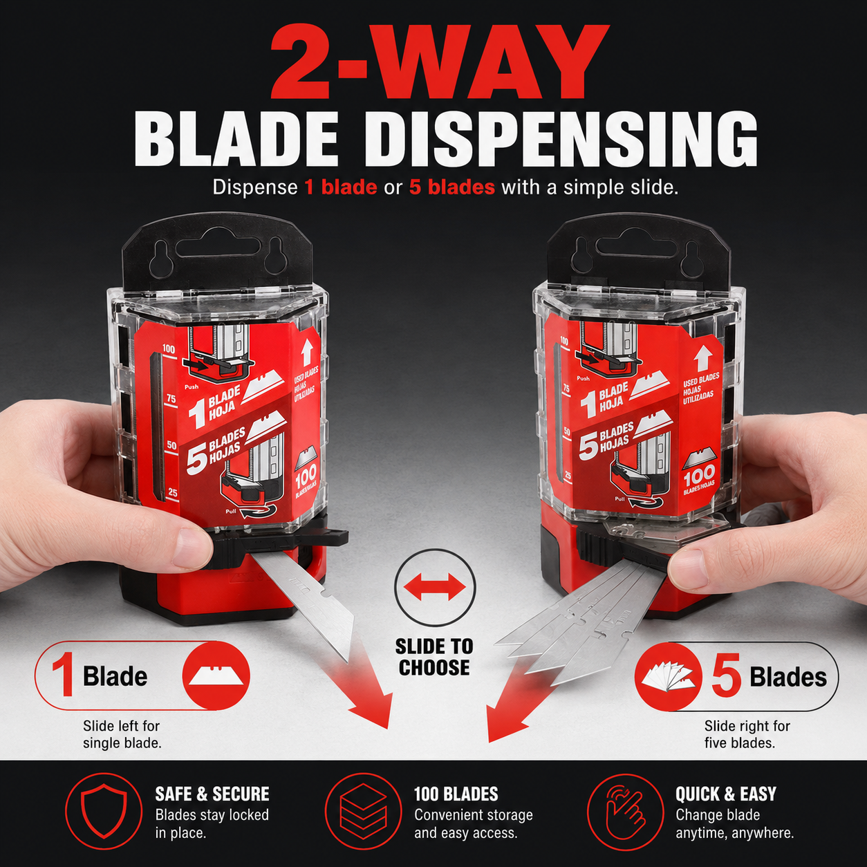 🔥100-Pack Utility Blades Premium Tempered SK2M Steel with Dispenser