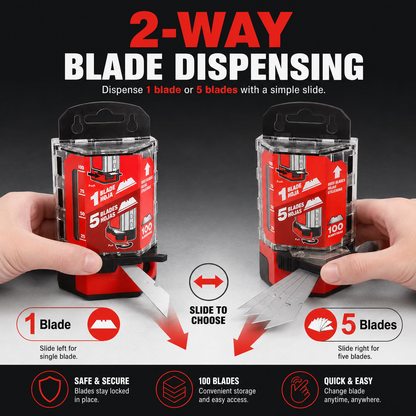 🔥100-Pack Utility Blades Premium Tempered SK2M Steel with Dispenser