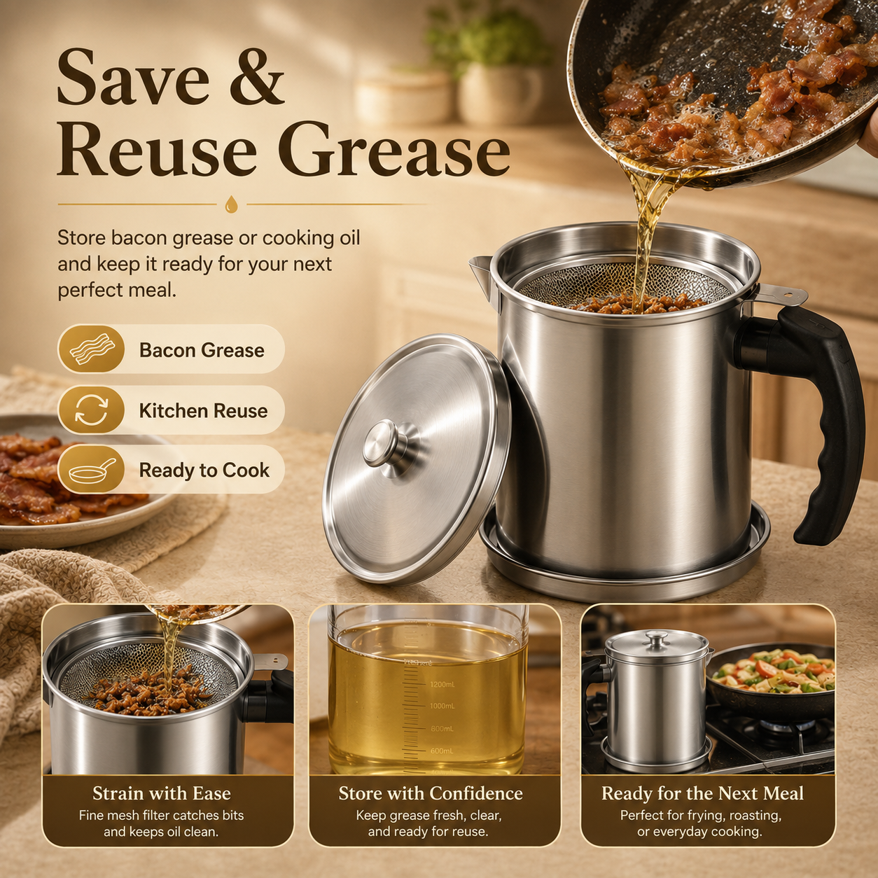 🔥 Hot Sale | Modern Kitchen Oil Dispenser with Tray & Lid