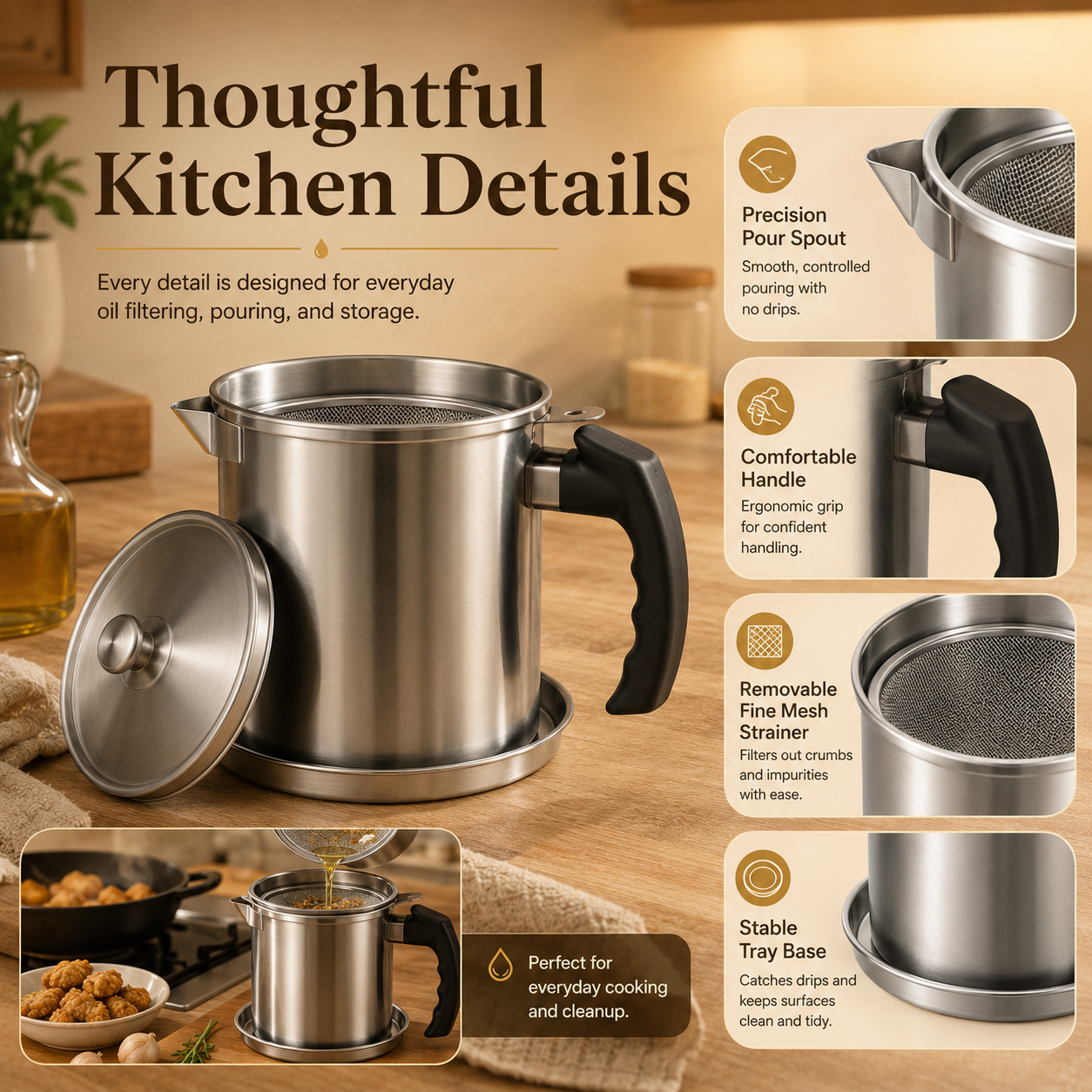 🔥 Hot Sale | Modern Kitchen Oil Dispenser with Tray & Lid