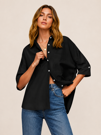 🔥Summer Sale | Women’s Oversized V-Neck Blouse – Loose Fit Half Sleeve Top