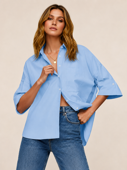 🔥Summer Sale | Women’s Oversized V-Neck Blouse – Loose Fit Half Sleeve Top