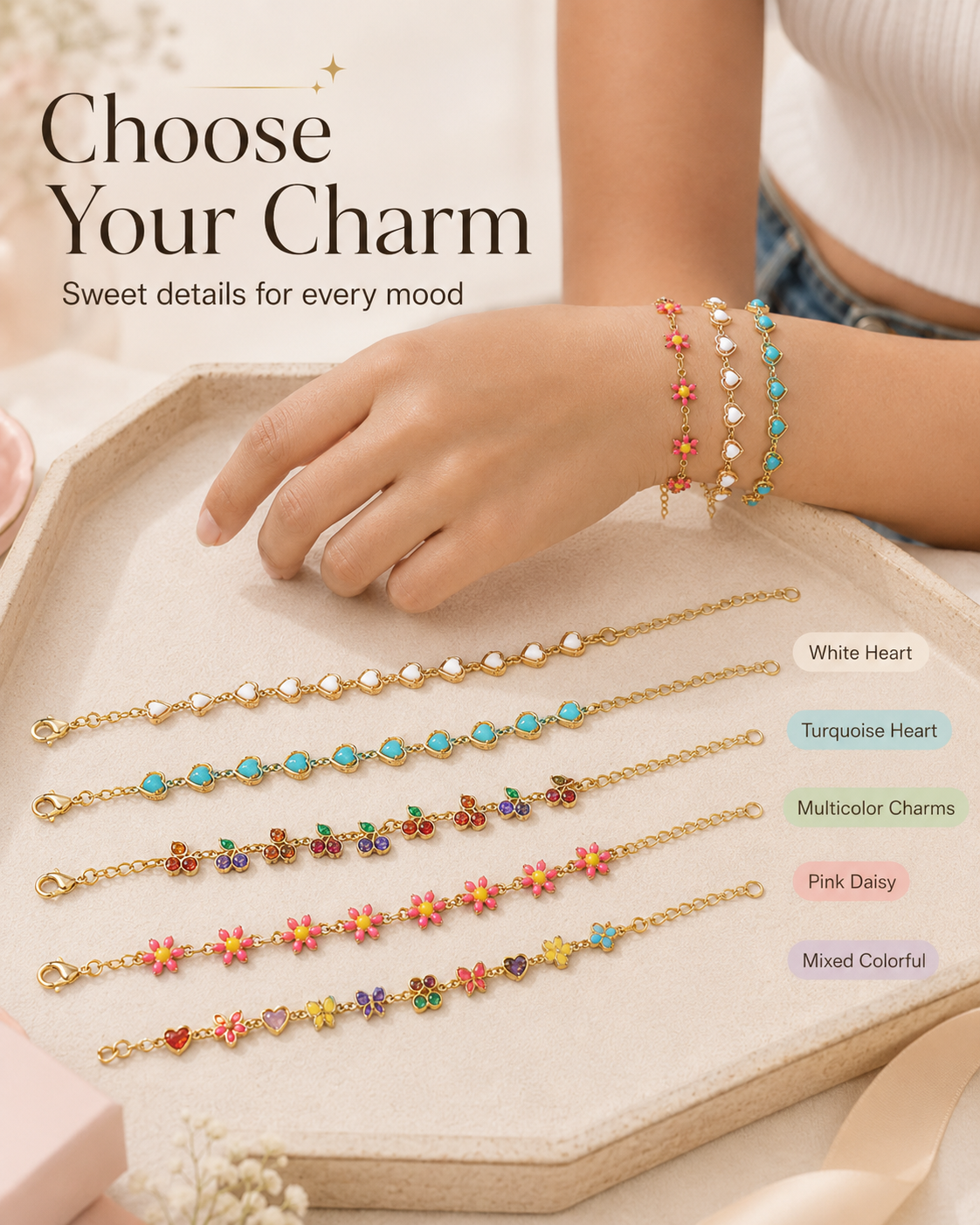 🔥Hot Sale | Cherry Heart Bracelet – Gold-Tone Versatile Fashion Jewelry