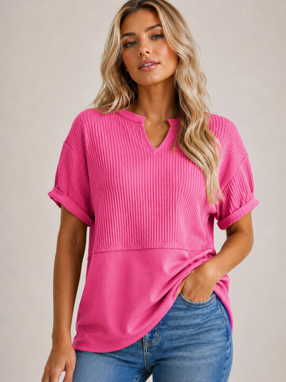 🔥 Summer Sale Women's Waffle Knit V-Neck Tunic Top