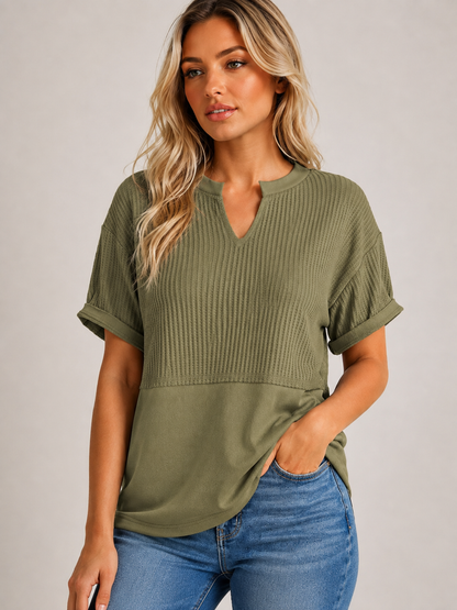 🔥 Summer Sale Women's Waffle Knit V-Neck Tunic Top