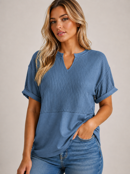 🔥 Summer Sale Women's Waffle Knit V-Neck Tunic Top